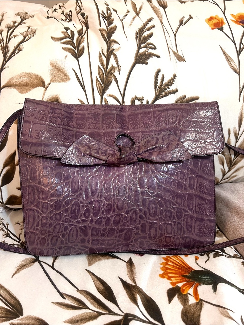 Vintage Furla Purple Croc Bow Crossbody